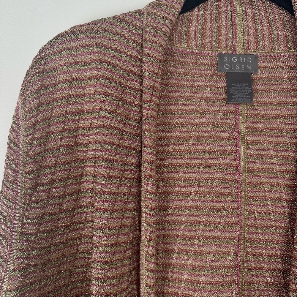 Sigrid Olsen Open Cardigan Size Large Micro Strip… - image 6